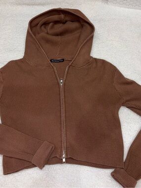 Brandy Melville Brown Ribbed Zip Hoodie